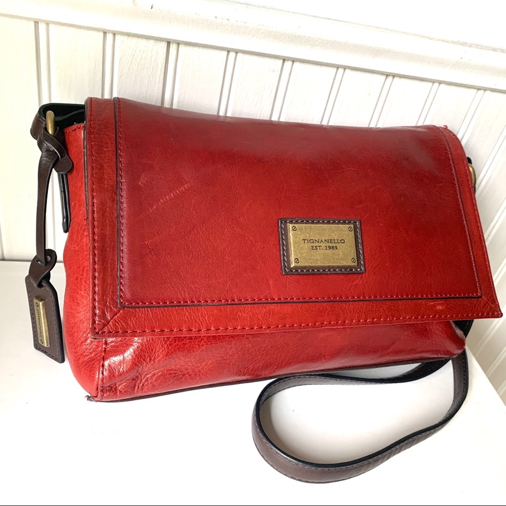 Red Leather Tignanello Handbag Shoulderbag Purse